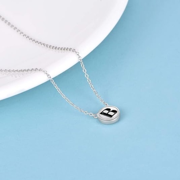 LUHE "B" Initial Necklace Sterling Silver Circle Engraved Pendant Necklace Jewel - Picture 5 of 6